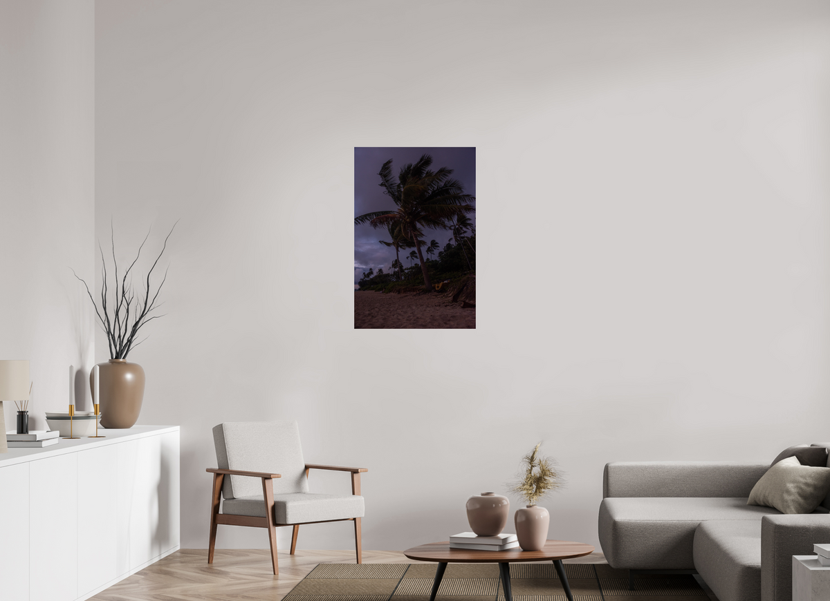 24 x 36″, Photo Print Under Acrylic Glass Palms Blowing in the Wind at Dawn