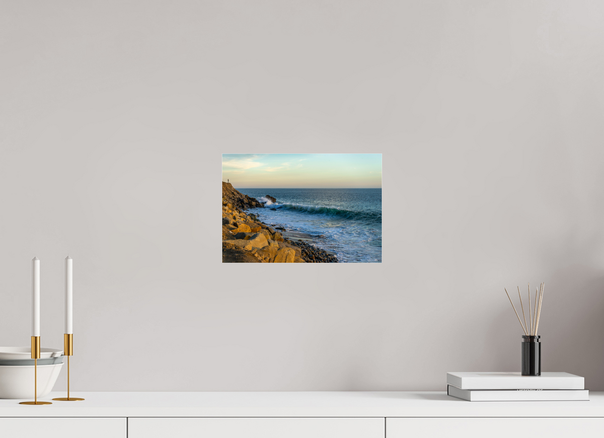11.7 x 8″, Photo Print Under Acrylic Glass Out on the Horizon Golden Glow Ocean Photography