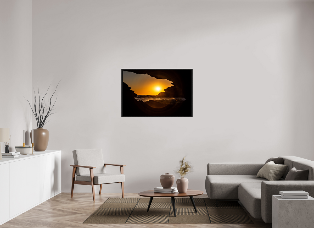 45 x 30″, Floater Frame "Hidden View II" Crystal Cove Sunset Photography