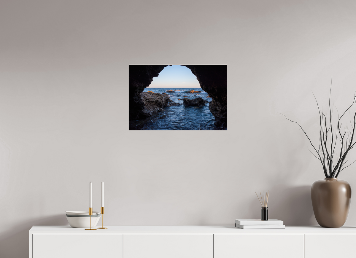 24 x 16″, Photo Print Under Acrylic Glass "Peering Out" Sea Cave Photograph