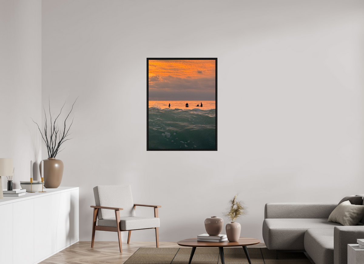30 x 40″, Floater Frame Let's Meet at Sunset-Sunset Surf Photography