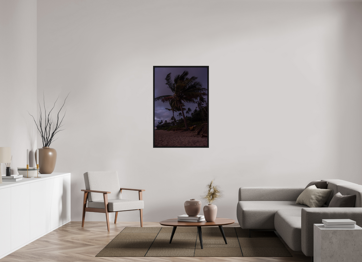 30 x 45″, Floater Frame Palms Blowing in the Wind at Dawn