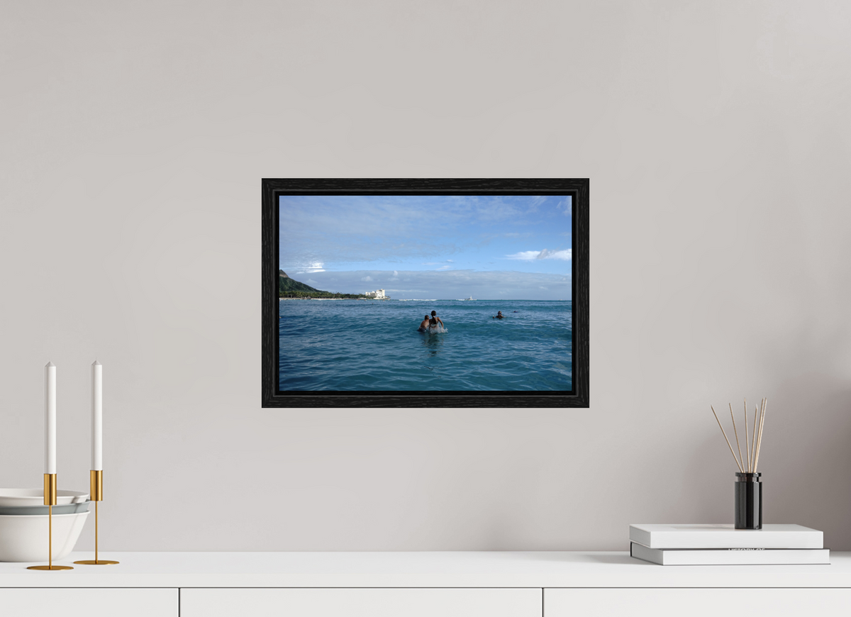 15 x 10″, Floater Frame Kids in the Water at Sunset in Waikiki