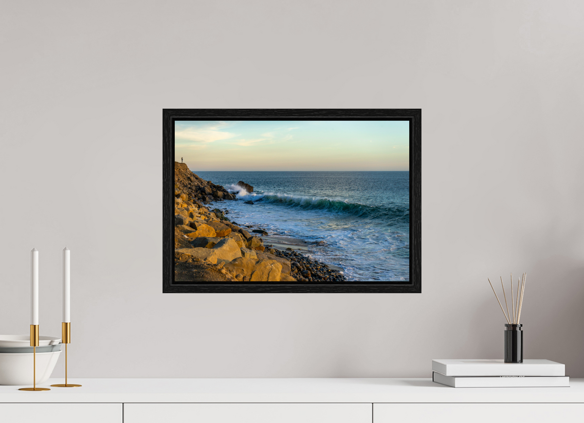 17.5 x 12″, Floater Frame Out on the Horizon Golden Glow Ocean Photography