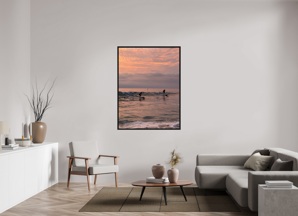 42 x 56″, Floater Frame "Couples the Surf Together..." Sunset Surf Photography