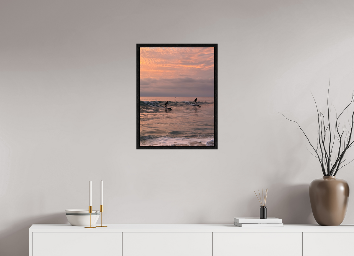 18 x 24″, Floater Frame "Couples the Surf Together..." Sunset Surf Photography