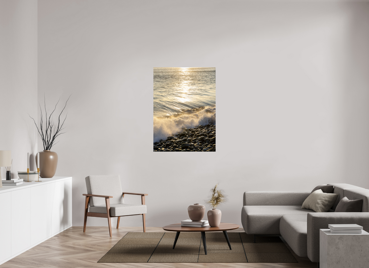 35 x 47.3″, Photo Print On Fuji Crystal DP II Golden Sparkles at Point Dume Sunset Photography