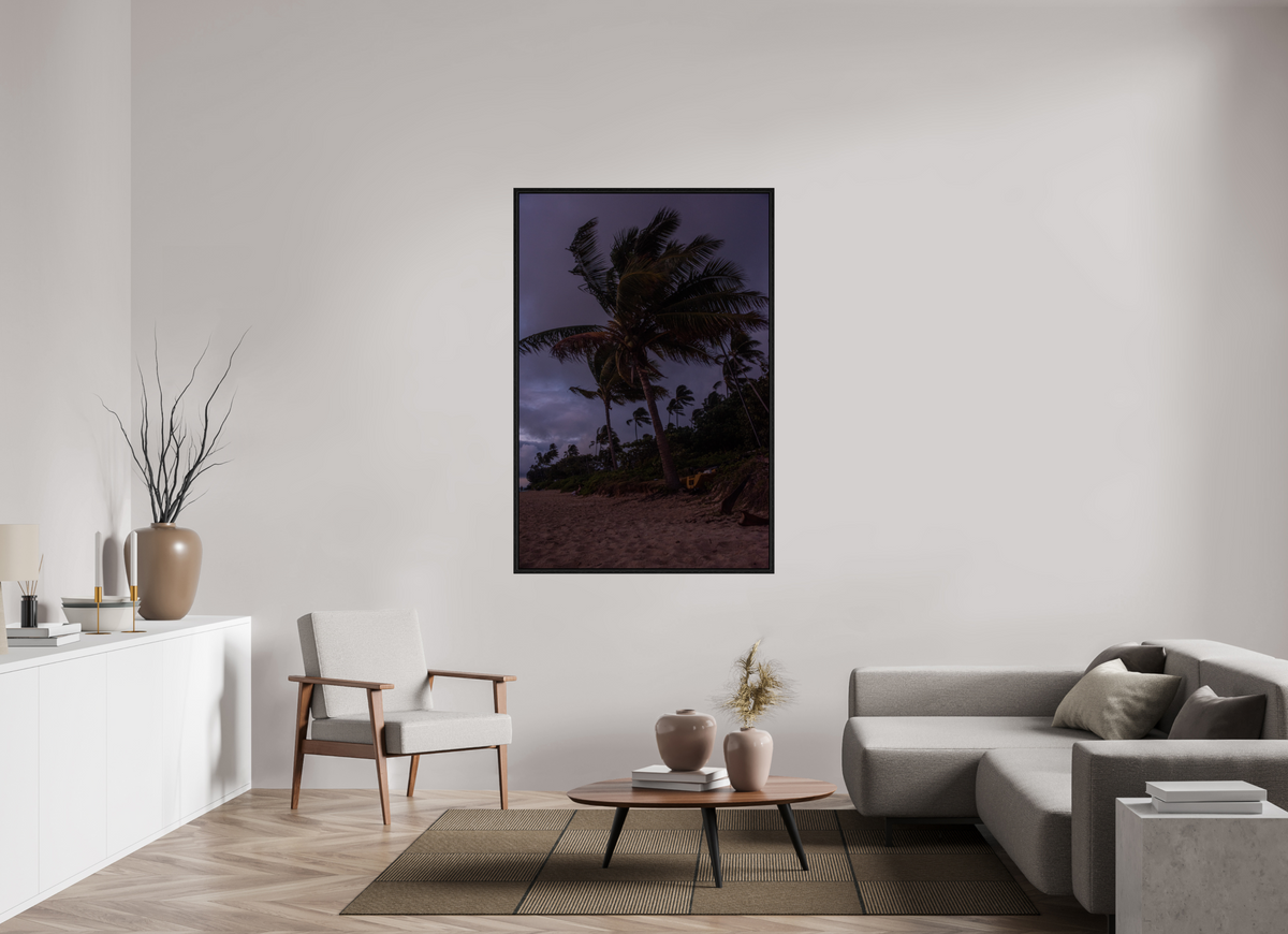 40 x 60″, Floater Frame Palms Blowing in the Wind at Dawn