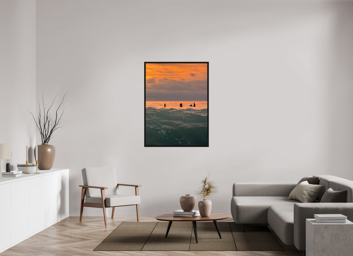 36 x 48″, Floater Frame Let's Meet at Sunset-Sunset Surf Photography