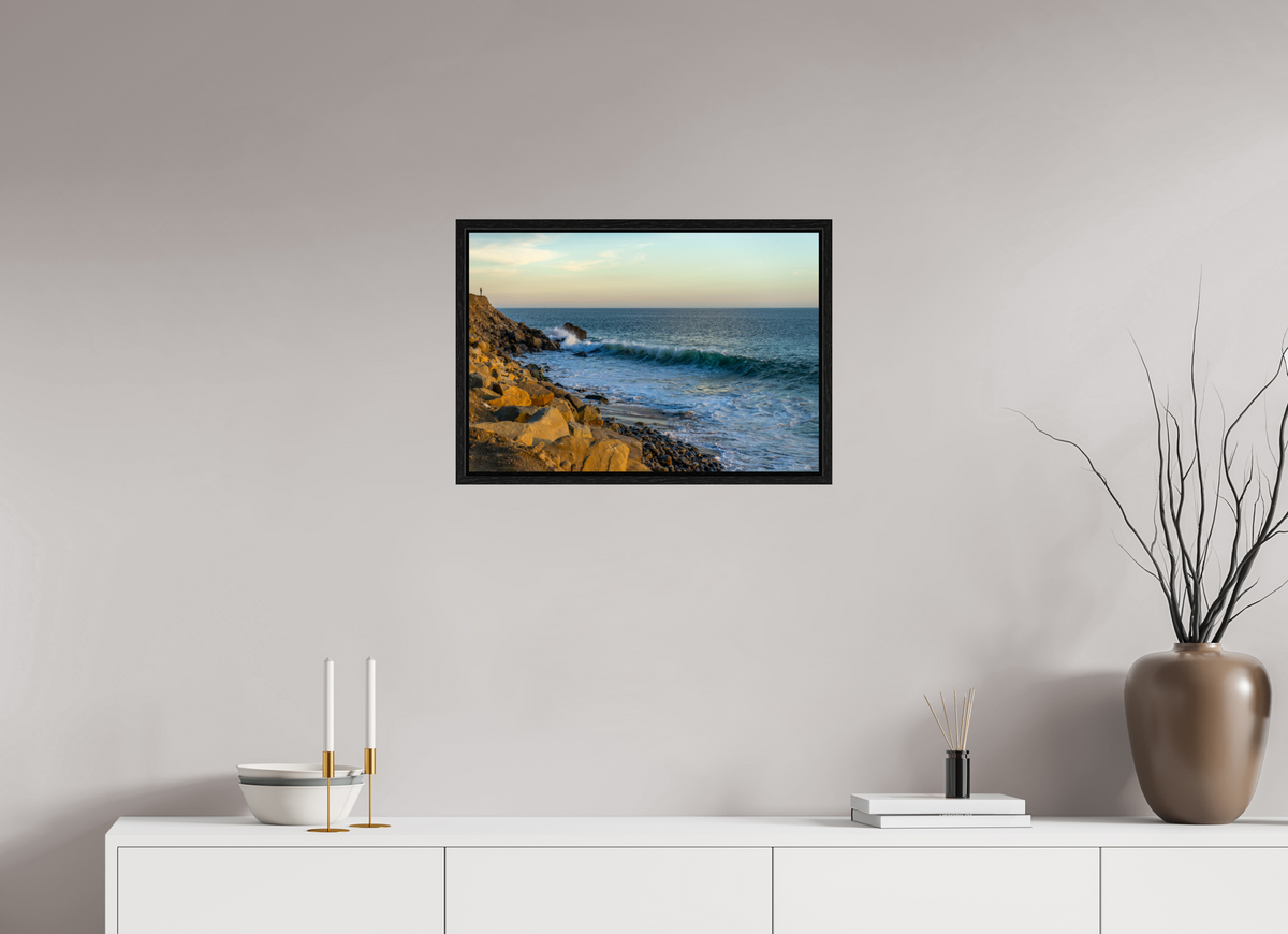 23.4 x 16″, Floater Frame Out on the Horizon Golden Glow Ocean Photography