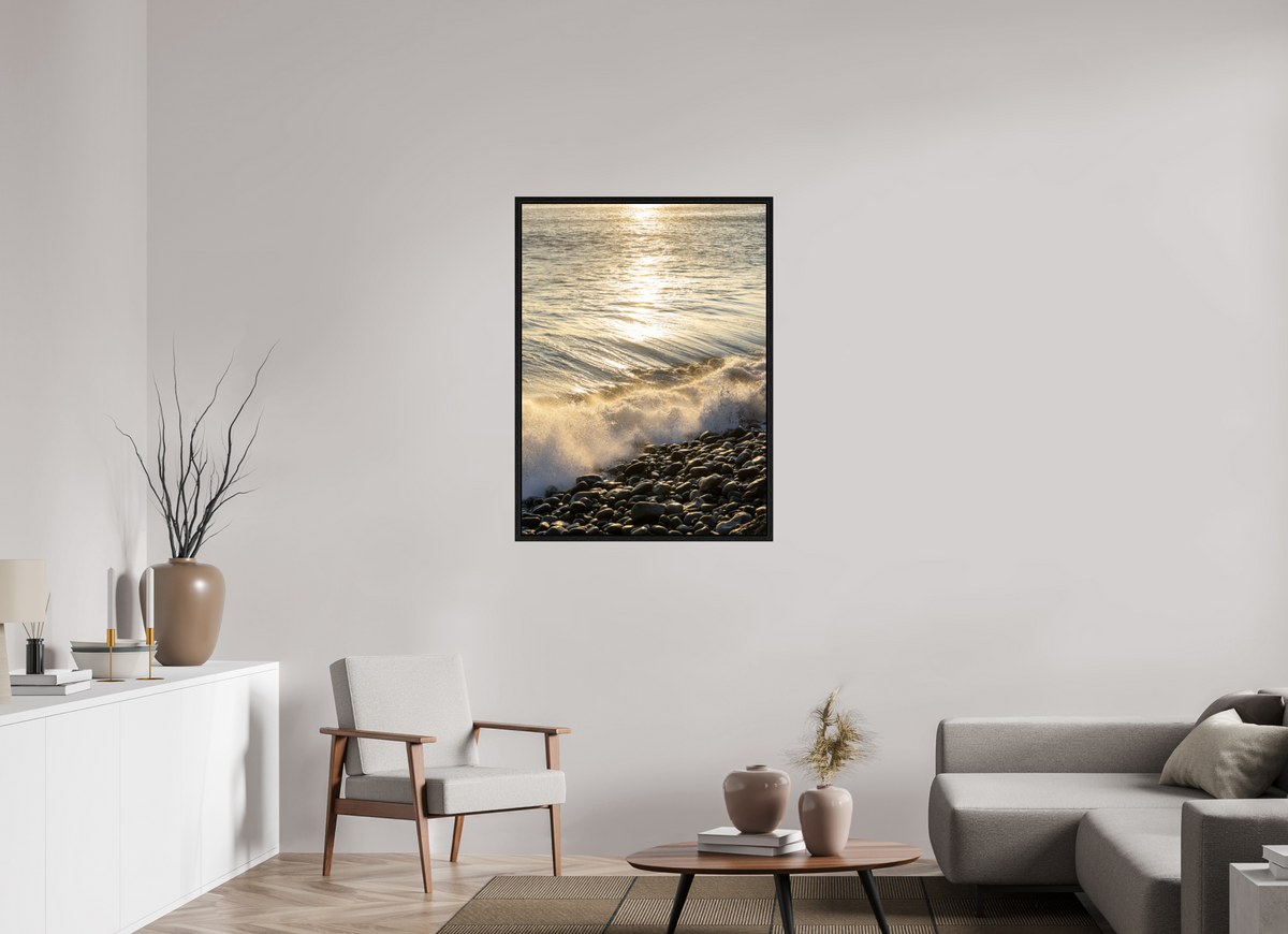 31 x 41.9″, Floater Frame Golden Sparkles at Point Dume Sunset Photography