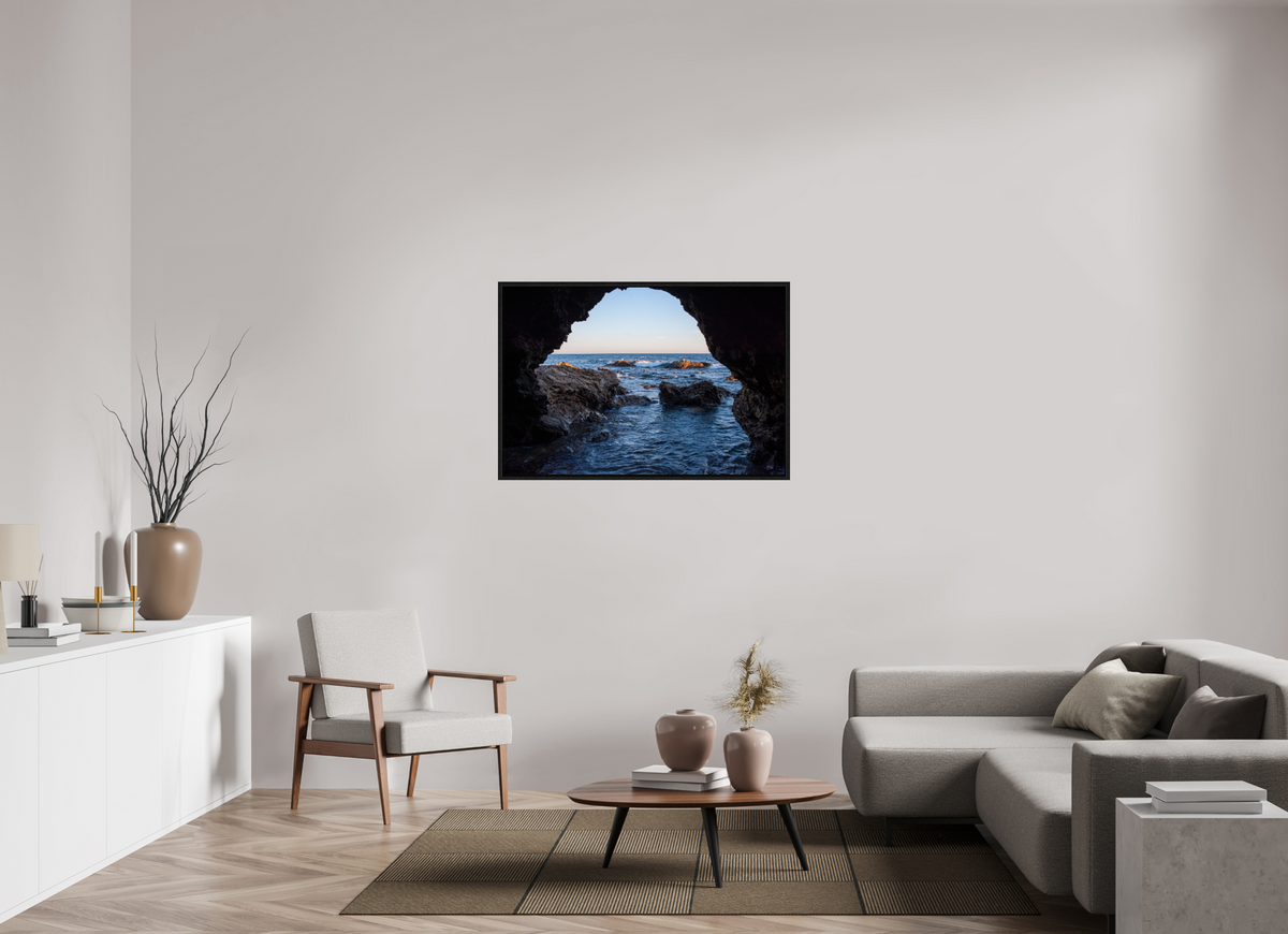45 x 30″, Floater Frame "Peering Out" Sea Cave Photograph