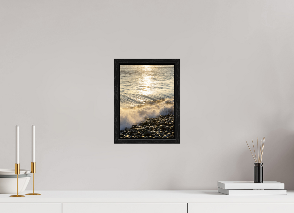 8 x 10.8″, Floater Frame Golden Sparkles at Point Dume Sunset Photography