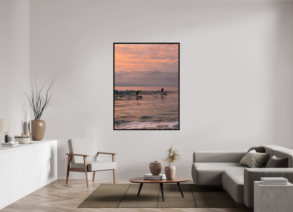 45 x 60″, Floater Frame "Couples the Surf Together..." Sunset Surf Photography