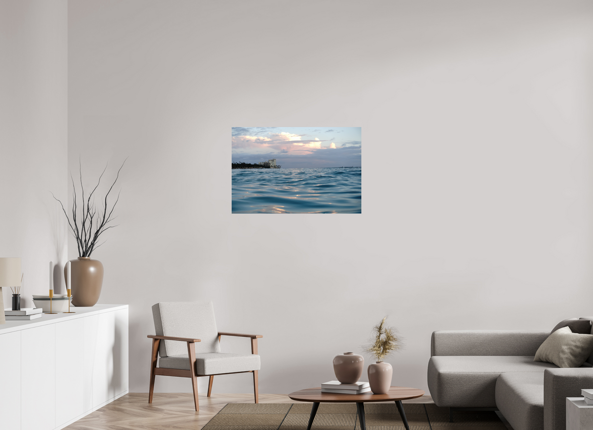 36 x 24″, Photo Print On Fuji Crystal DP II in the Water at Sunset-Photograph from the ocean at sunset in Waikiki