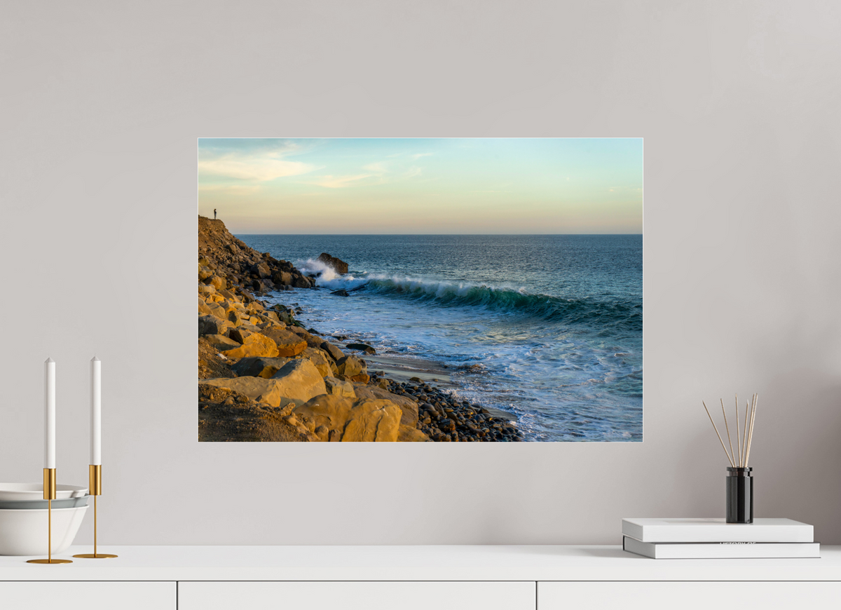 23.4 x 16″, Photo Print Under Acrylic Glass Out on the Horizon Golden Glow Ocean Photography