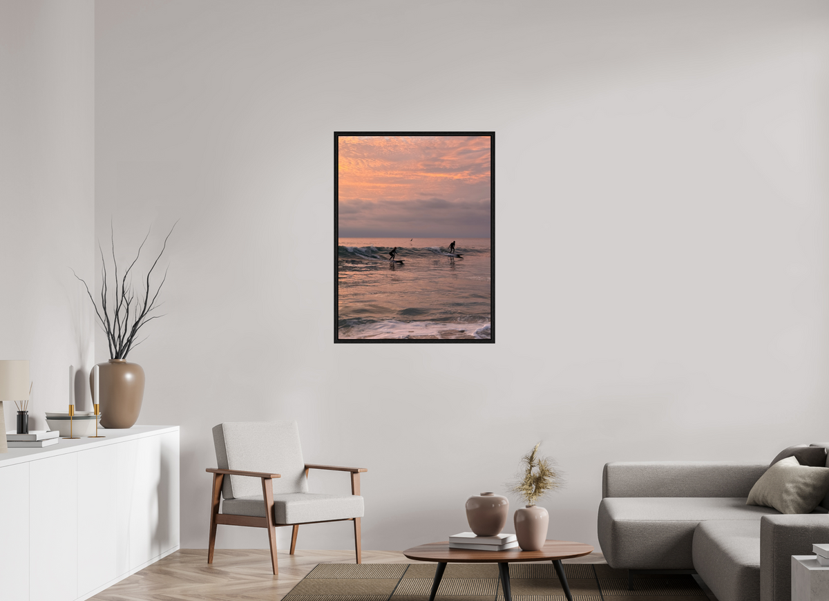 30 x 40″, Floater Frame "Couples the Surf Together..." Sunset Surf Photography