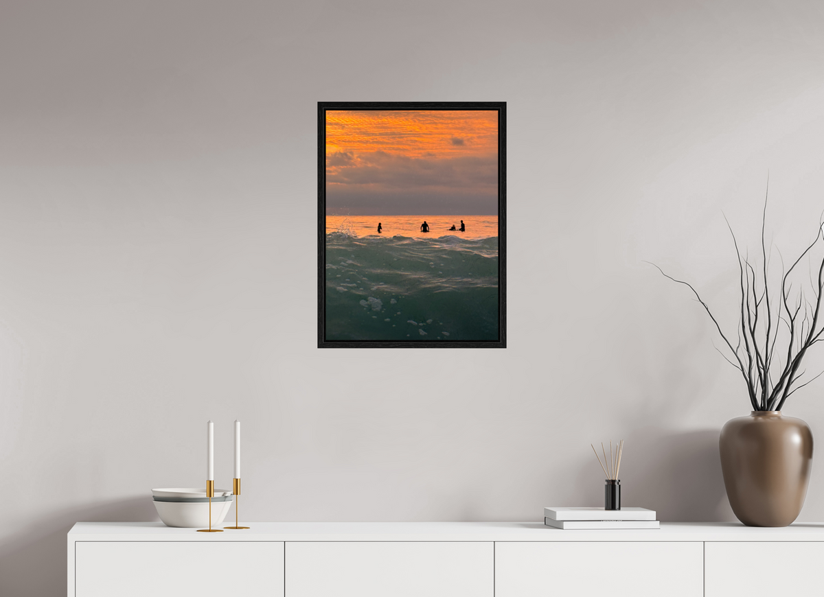 18 x 24″, Floater Frame Let's Meet at Sunset-Sunset Surf Photography
