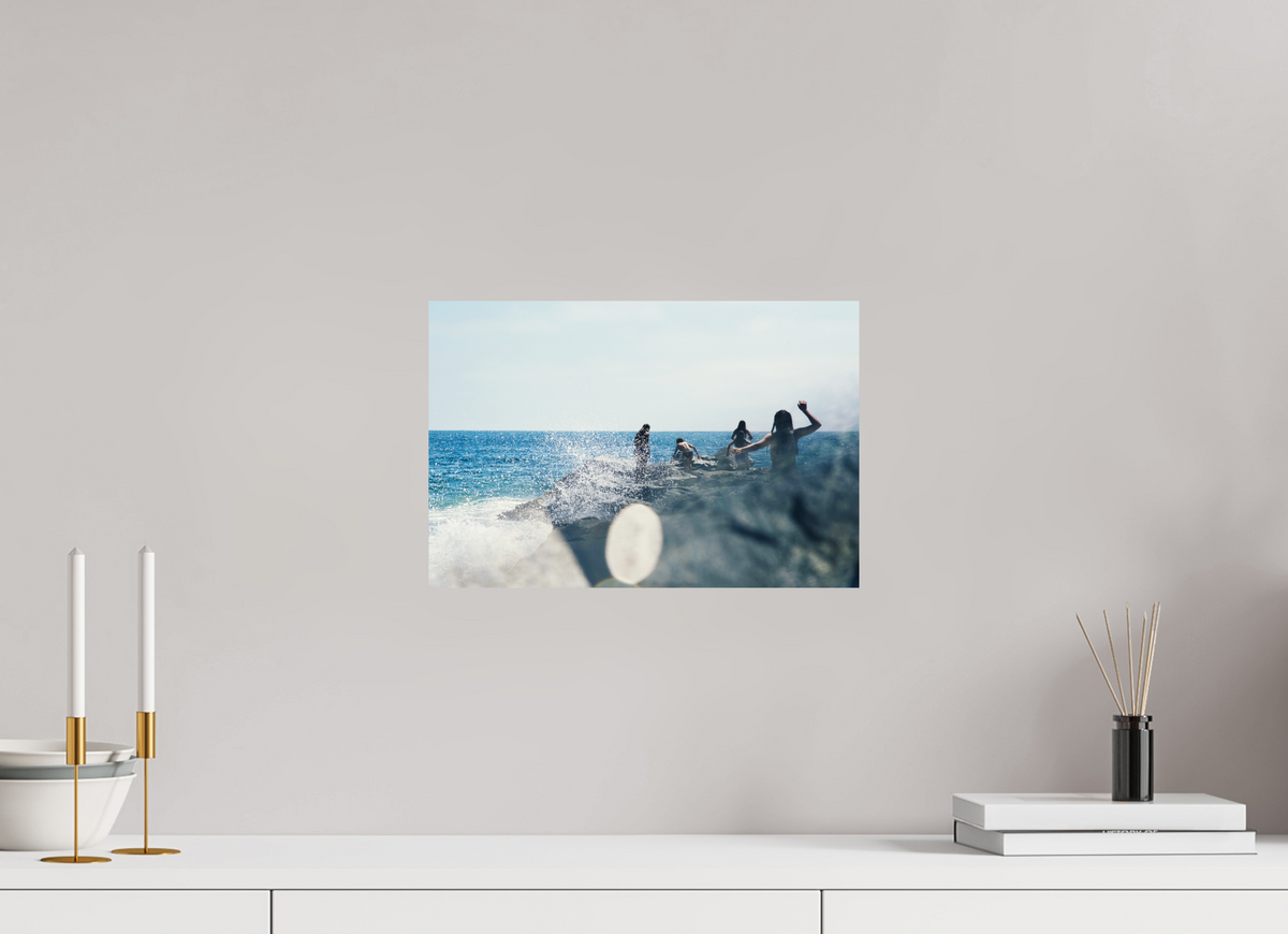 15 x 10″, Photo Print On Fuji Crystal DP II Abstract Image of Girls Walking on Rock Jetty with Ocean Splashing