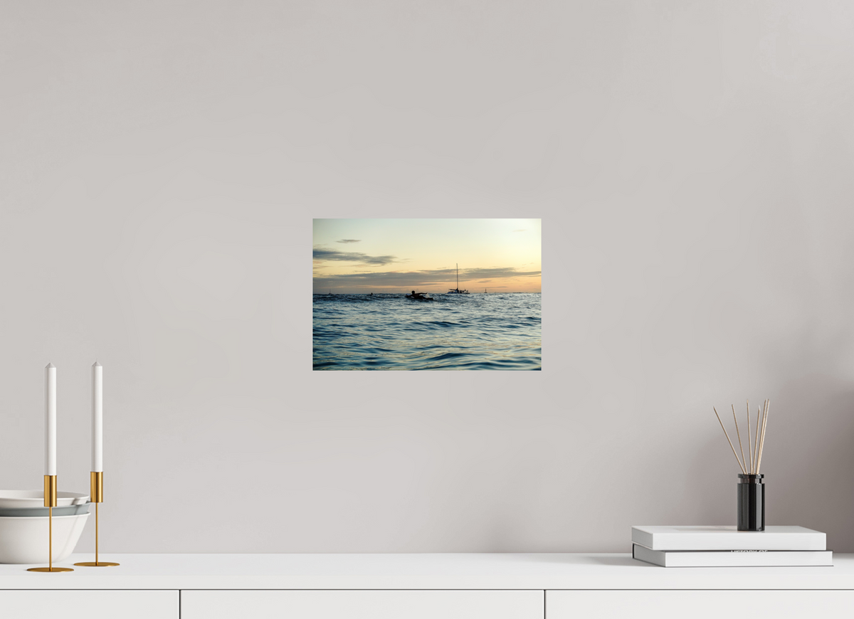 12 x 8″, Photo Print On Fuji Crystal DP II Photograph of Surfer Paddling Out as Sun Sets in Waikiki