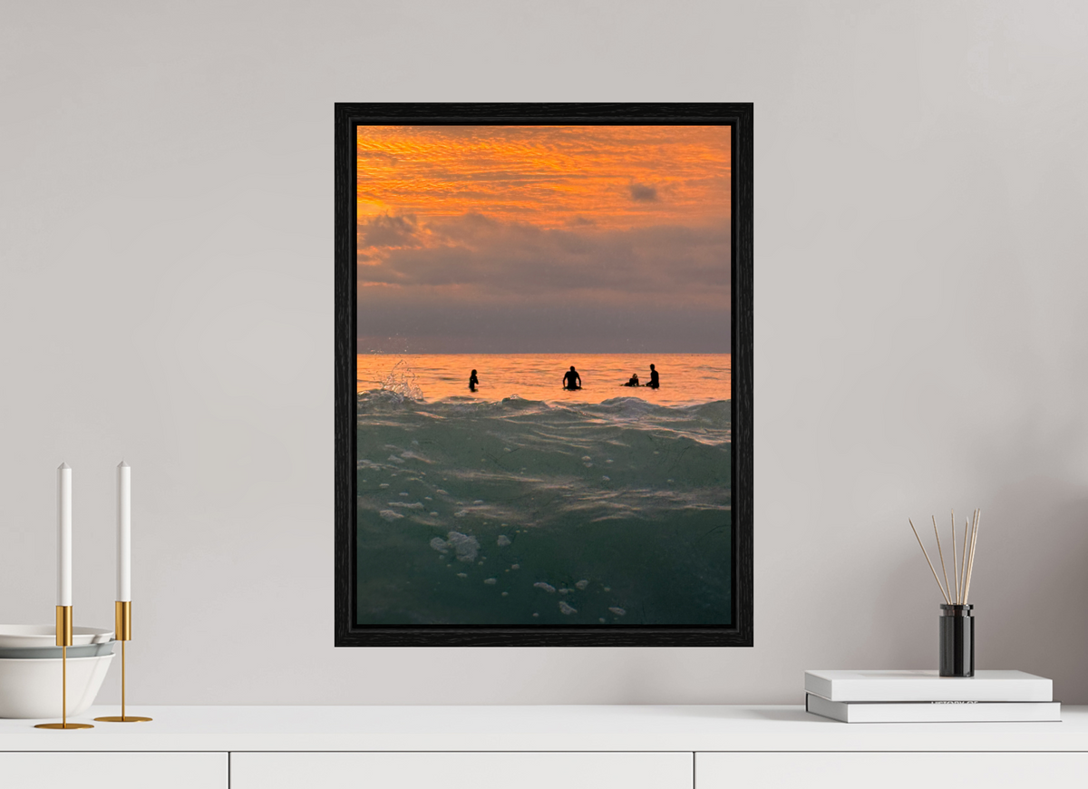 15 x 20″, Floater Frame Let's Meet at Sunset-Sunset Surf Photography