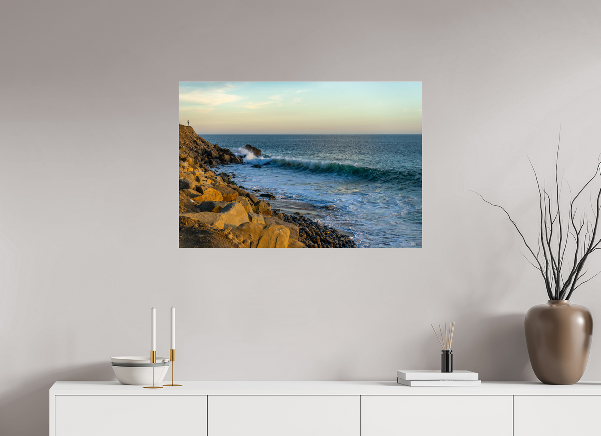 35.1 x 24″, Photo Print Under Acrylic Glass Out on the Horizon Golden Glow Ocean Photography