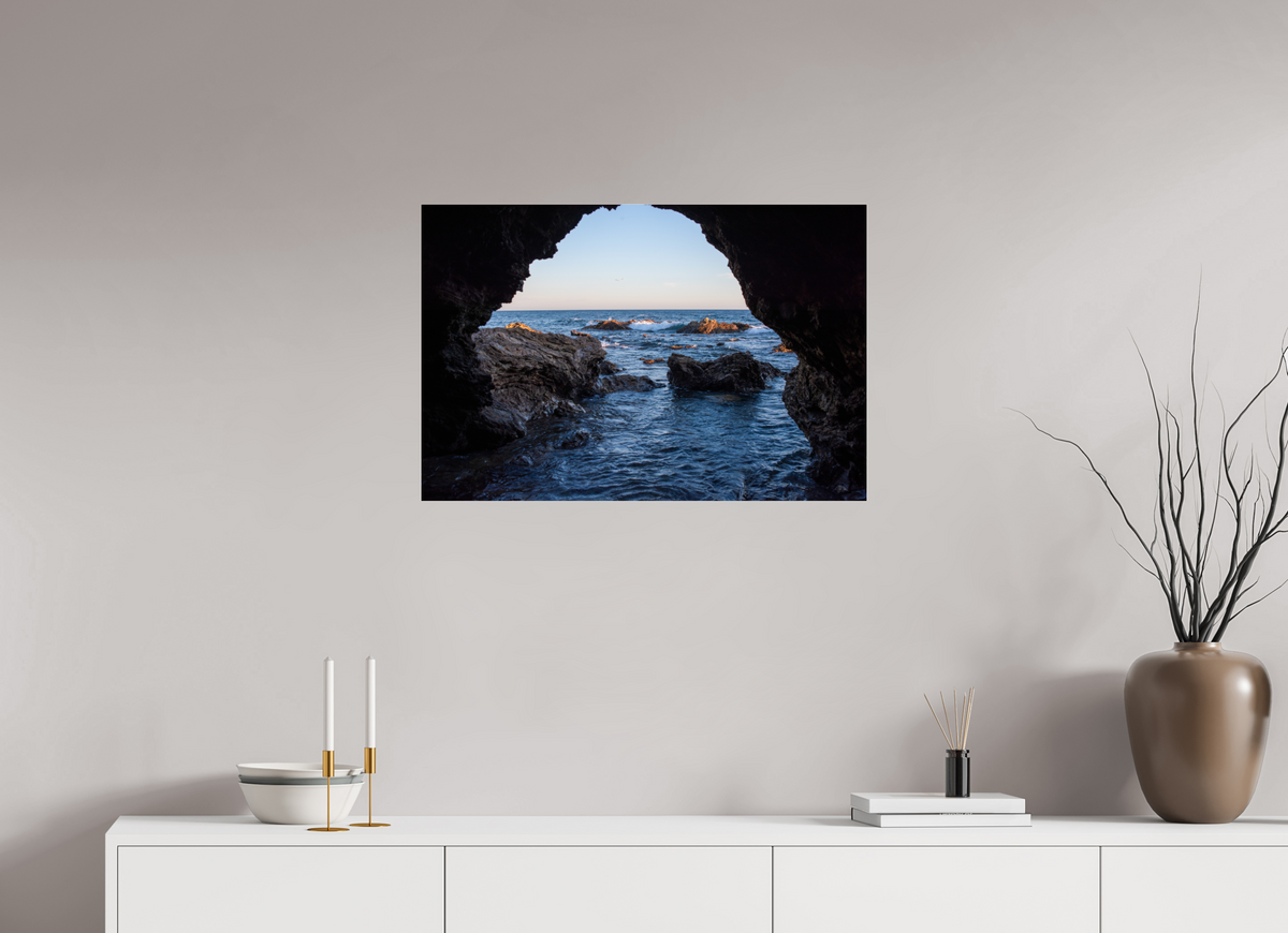 30 x 20″, Photo Print Under Acrylic Glass "Peering Out" Sea Cave Photograph
