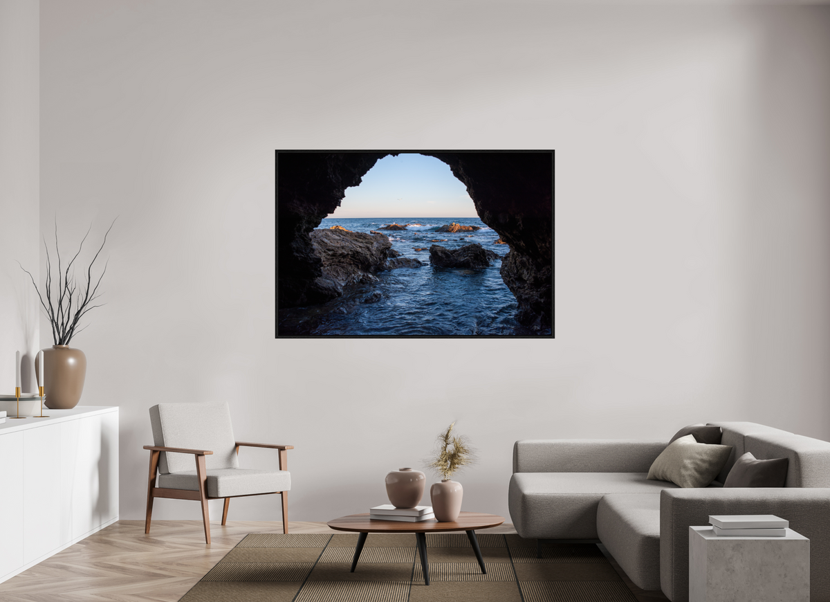 66 x 44″, Floater Frame "Peering Out" Sea Cave Photograph