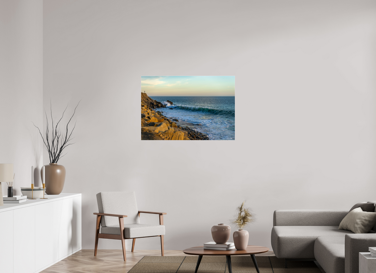 40.9 x 28″, Photo Print Under Acrylic Glass Out on the Horizon Golden Glow Ocean Photography
