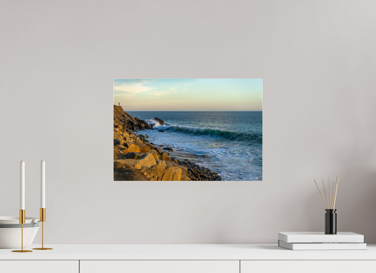 17.5 x 12″, Photo Print Under Acrylic Glass Out on the Horizon Golden Glow Ocean Photography