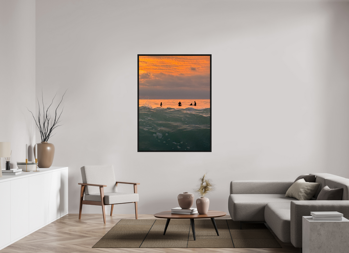 42 x 56″, Floater Frame Let's Meet at Sunset-Sunset Surf Photography