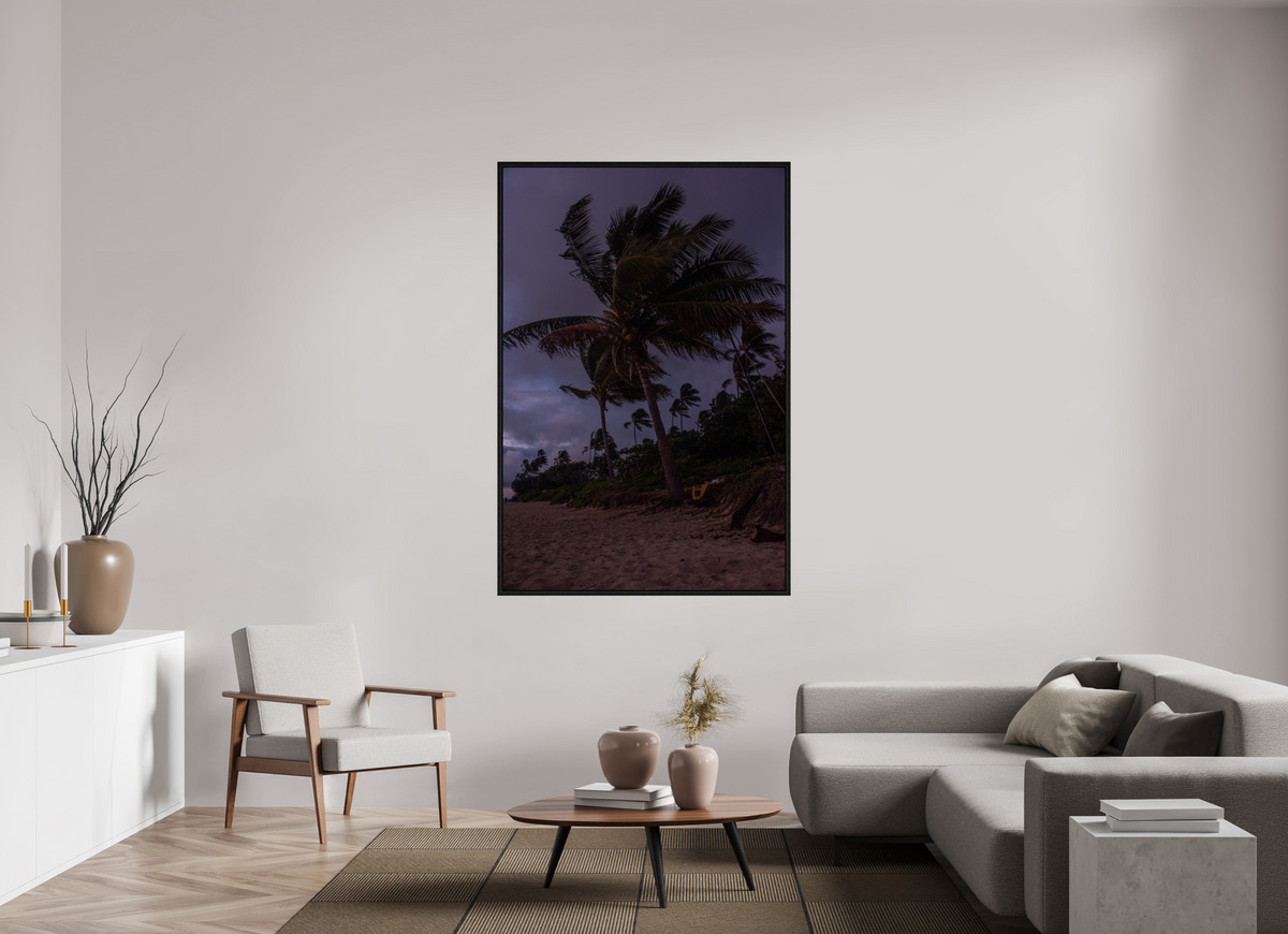 44 x 66″, Floater Frame Palms Blowing in the Wind at Dawn