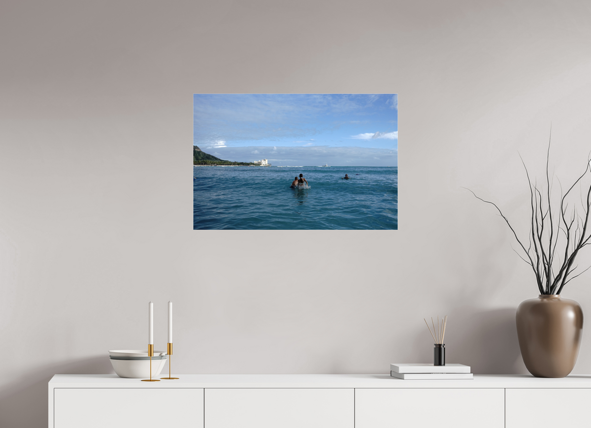 30 x 20″, Photo Print Under Acrylic Glass Kids in the Water at Sunset in Waikiki