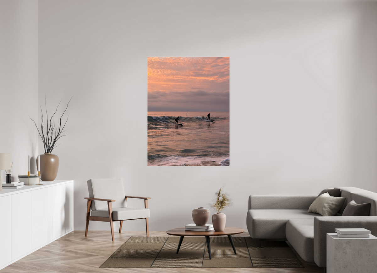 45 x 60″, Photo Print Under Acrylic Glass "Couples the Surf Together..." Sunset Surf Photography
