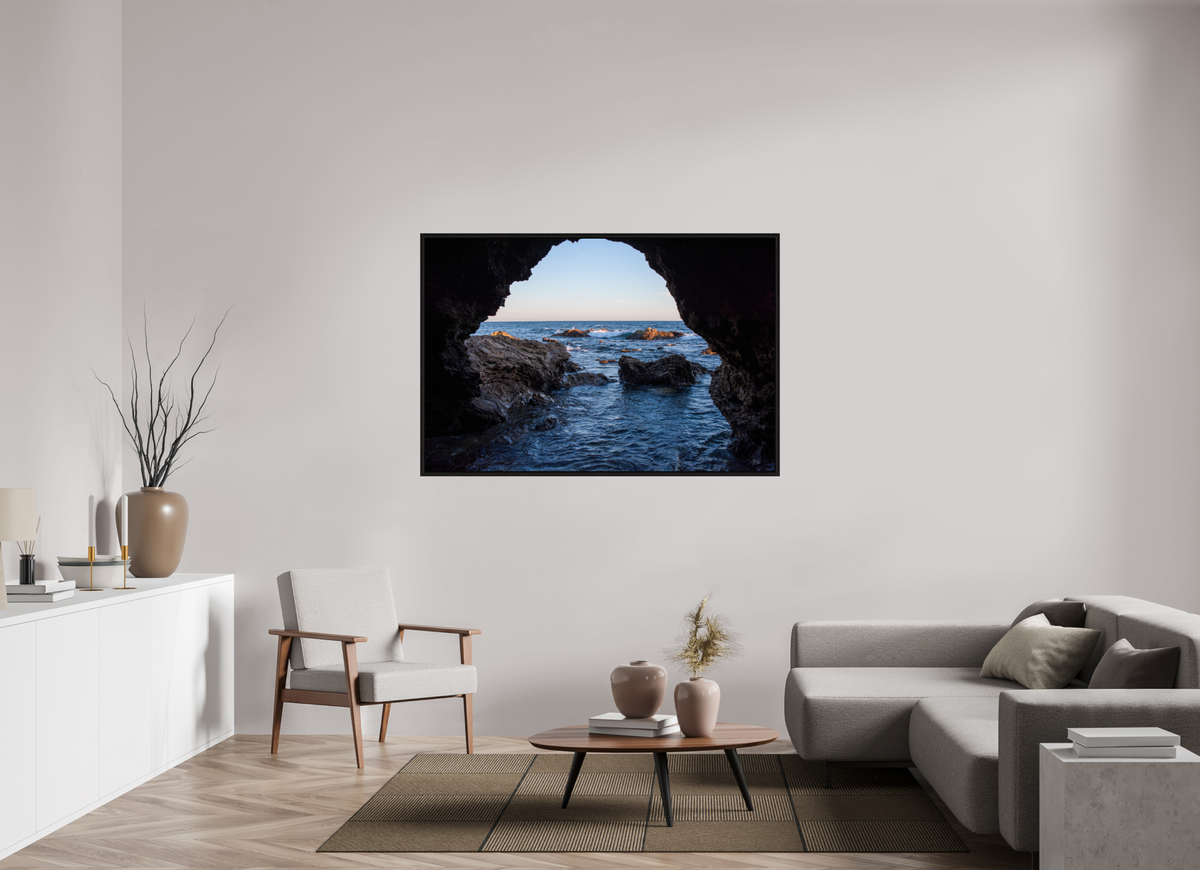60 x 40″, Floater Frame "Peering Out" Sea Cave Photograph
