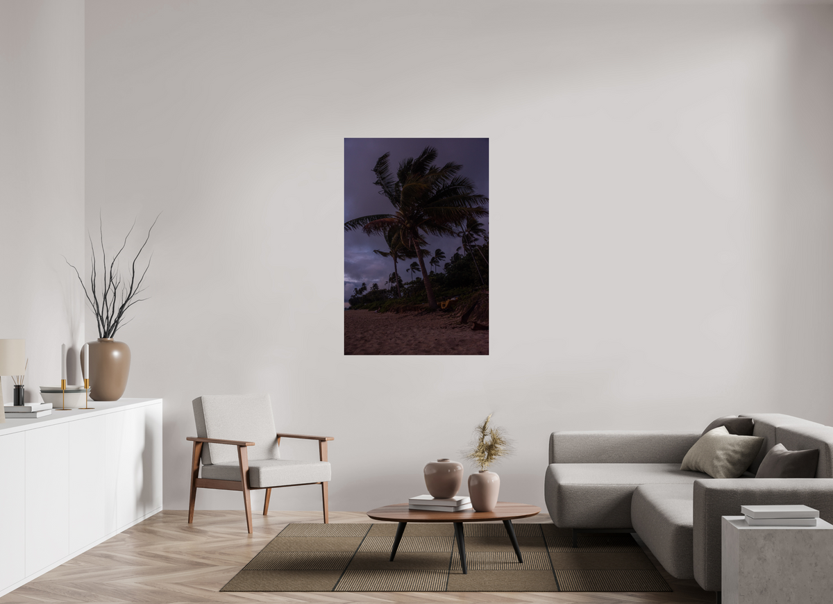 36 x 54″, Photo Print Under Acrylic Glass Palms Blowing in the Wind at Dawn