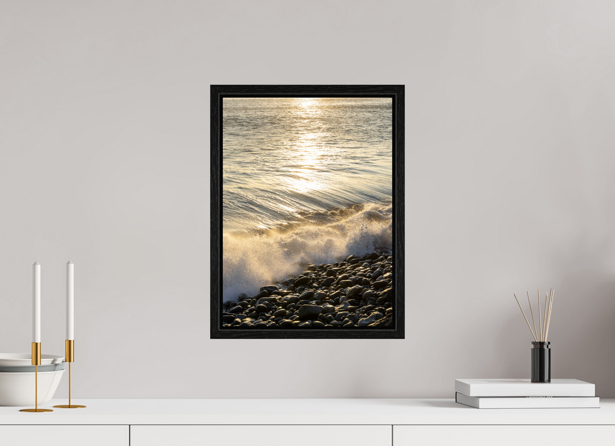 12 x 16.2″, Floater Frame Golden Sparkles at Point Dume Sunset Photography