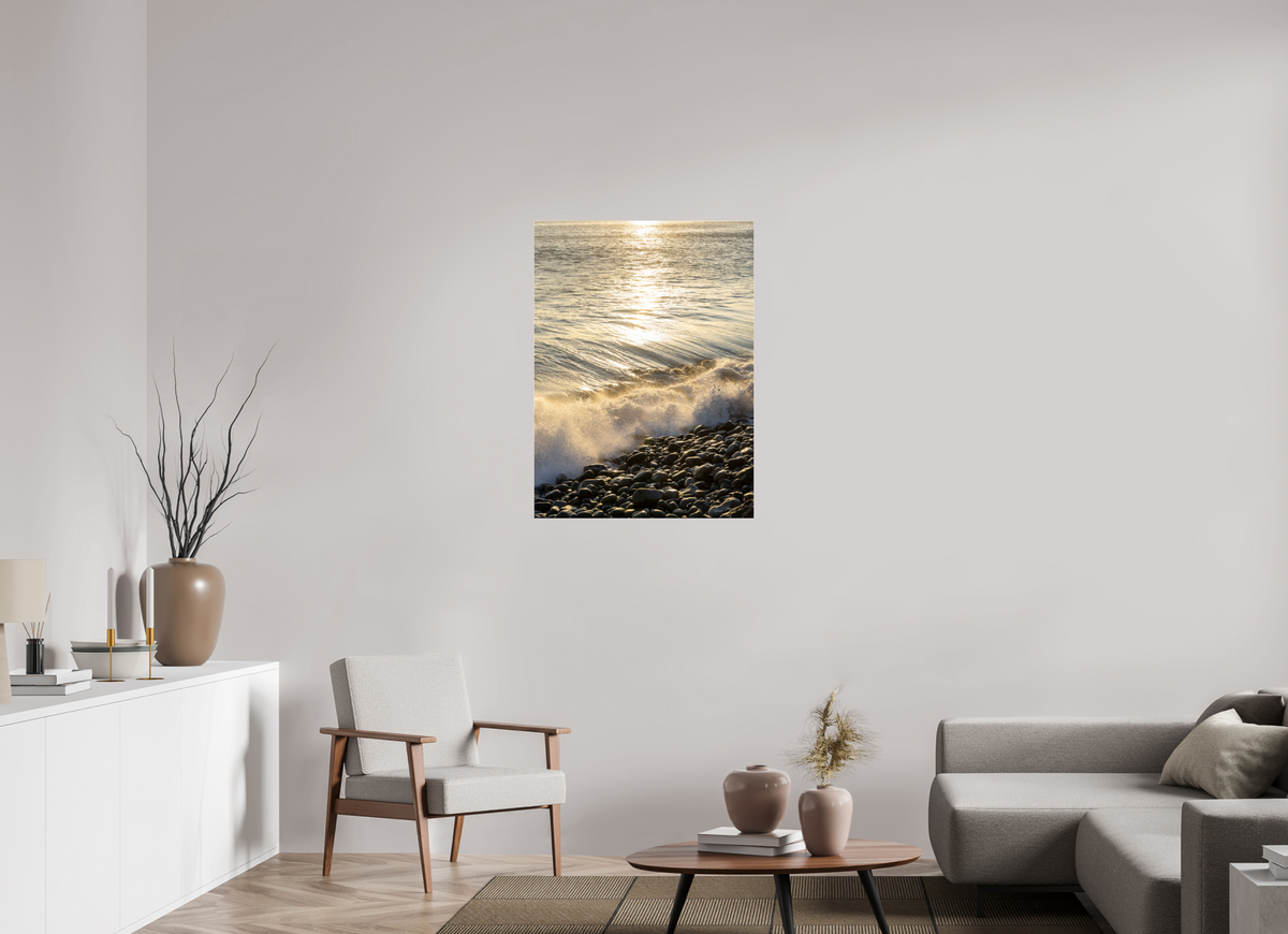 28 x 37.9″, Photo Print Under Acrylic Glass Golden Sparkles at Point Dume Sunset Photography