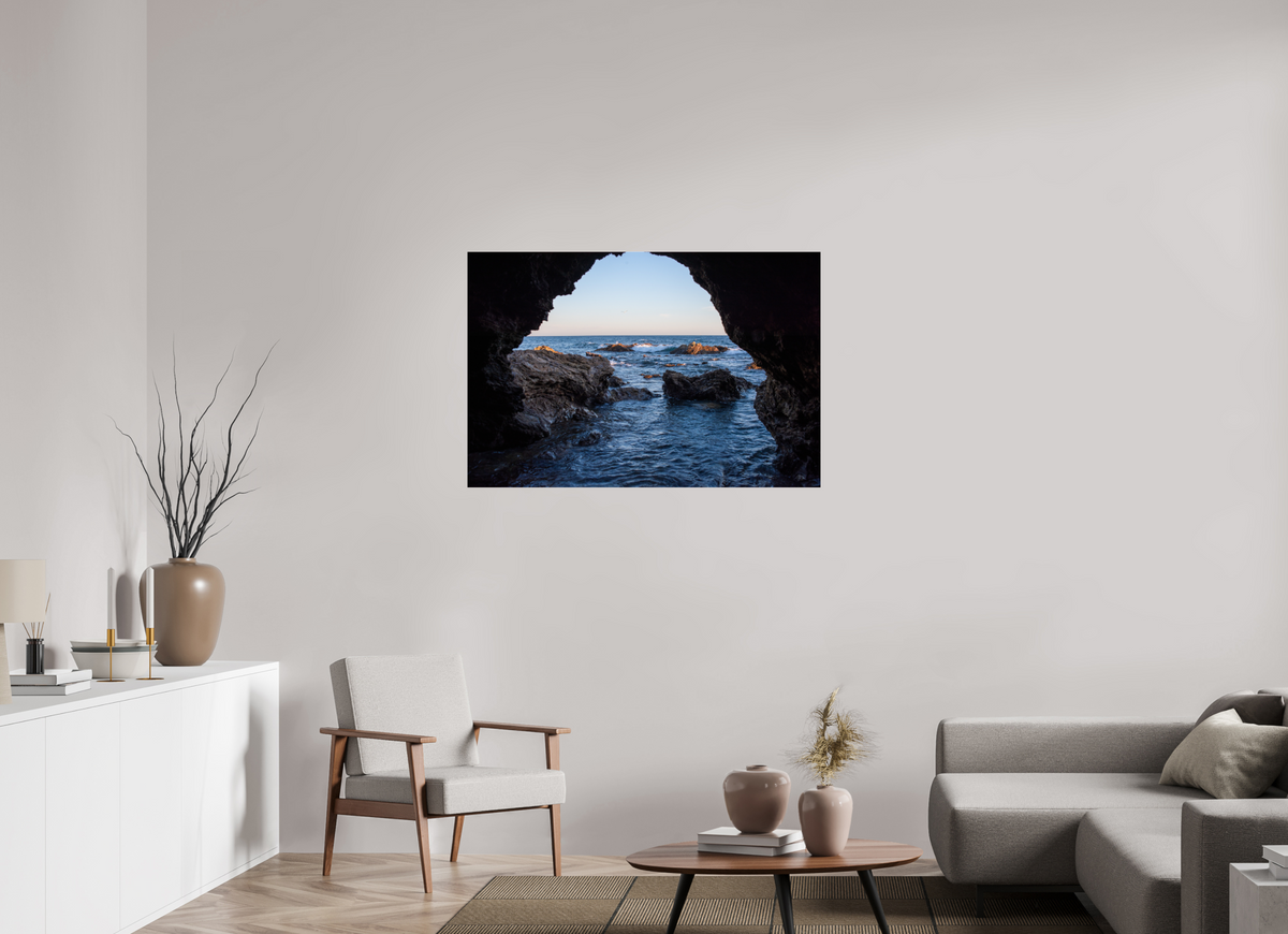 45 x 30″, Photo Print Under Acrylic Glass "Peering Out" Sea Cave Photograph