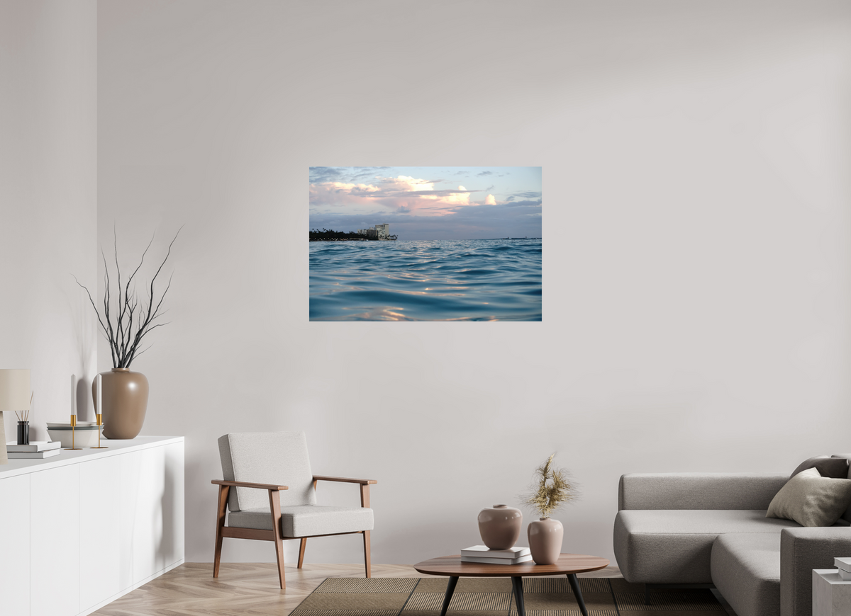 45 x 30″, Photo Print On Fuji Crystal DP II in the Water at Sunset-Photograph from the ocean at sunset in Waikiki