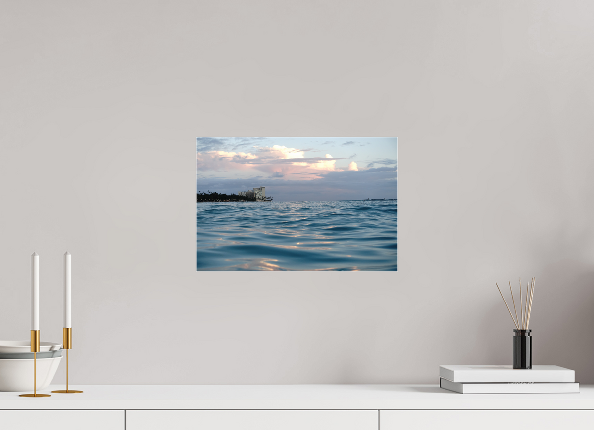 15 x 10″, Photo Print Under Acrylic Glass in the Water at Sunset-Photograph from the ocean at sunset in Waikiki
