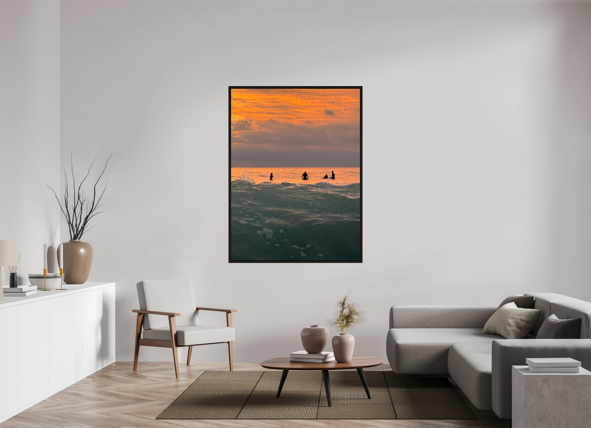45 x 60″, Floater Frame Let's Meet at Sunset-Sunset Surf Photography