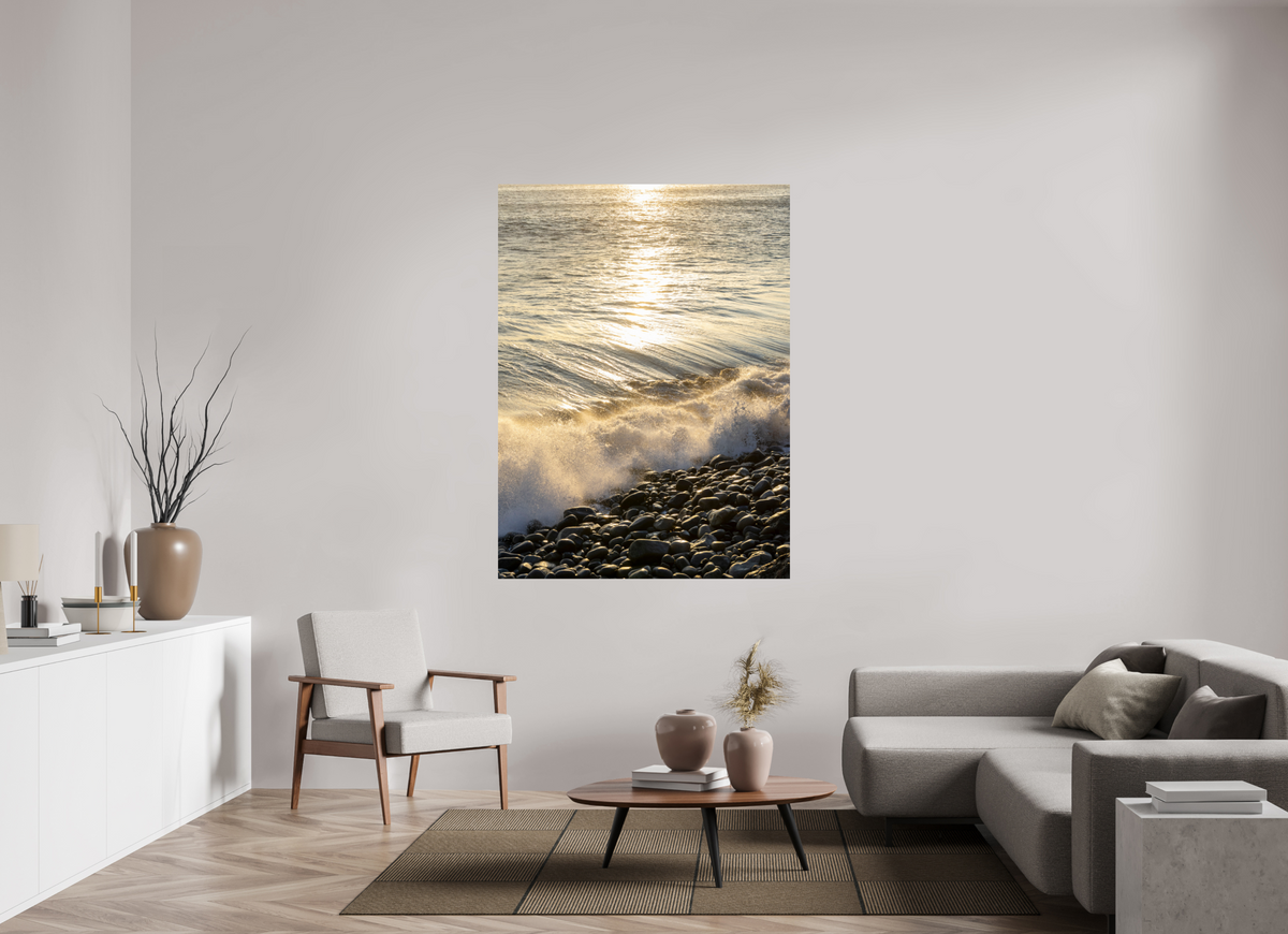 47 x 63.6″, Photo Print On Fuji Crystal DP II Golden Sparkles at Point Dume Sunset Photography