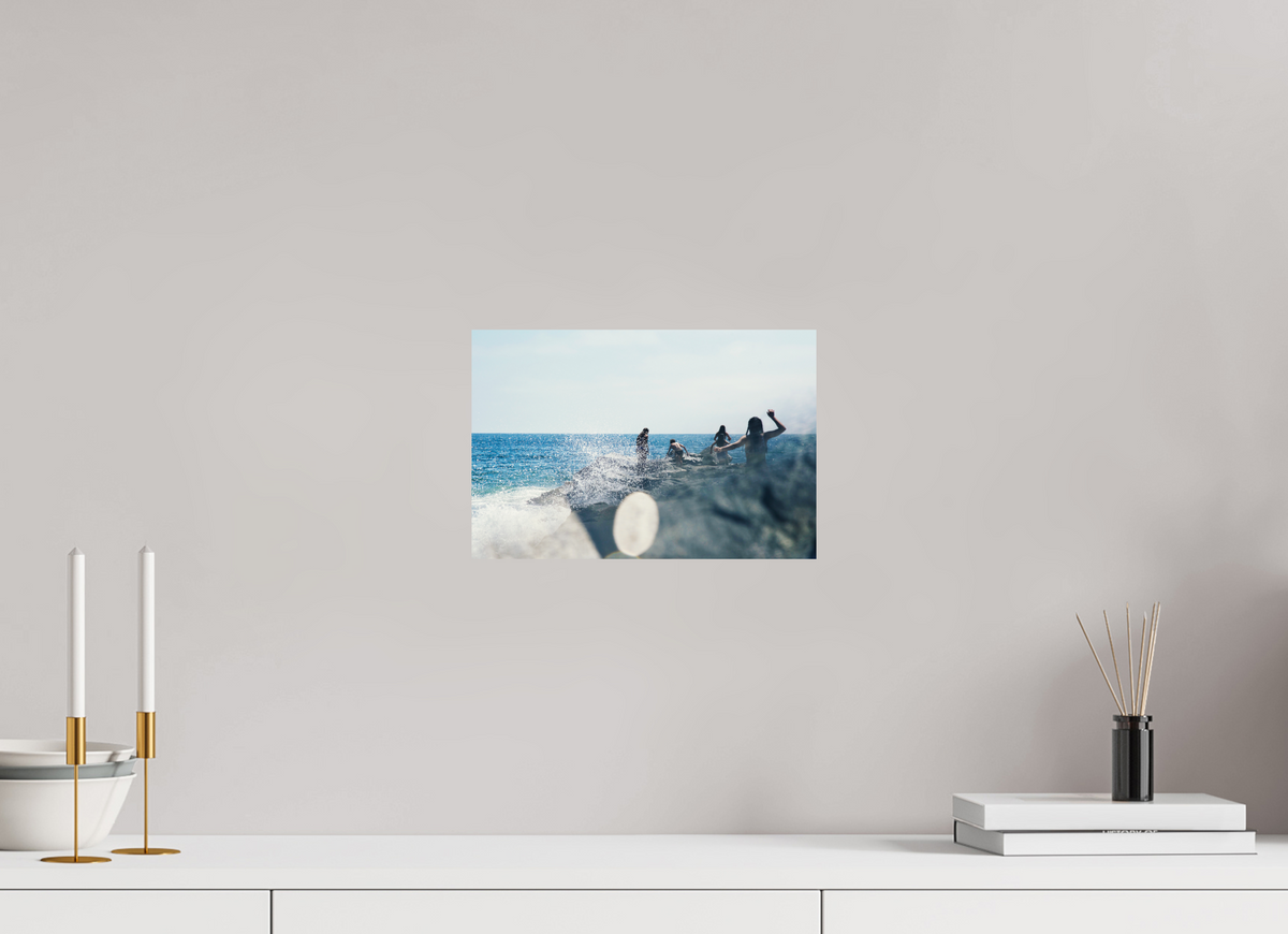 12 x 8″, Photo Print On Fuji Crystal DP II Abstract Image of Girls Walking on Rock Jetty with Ocean Splashing