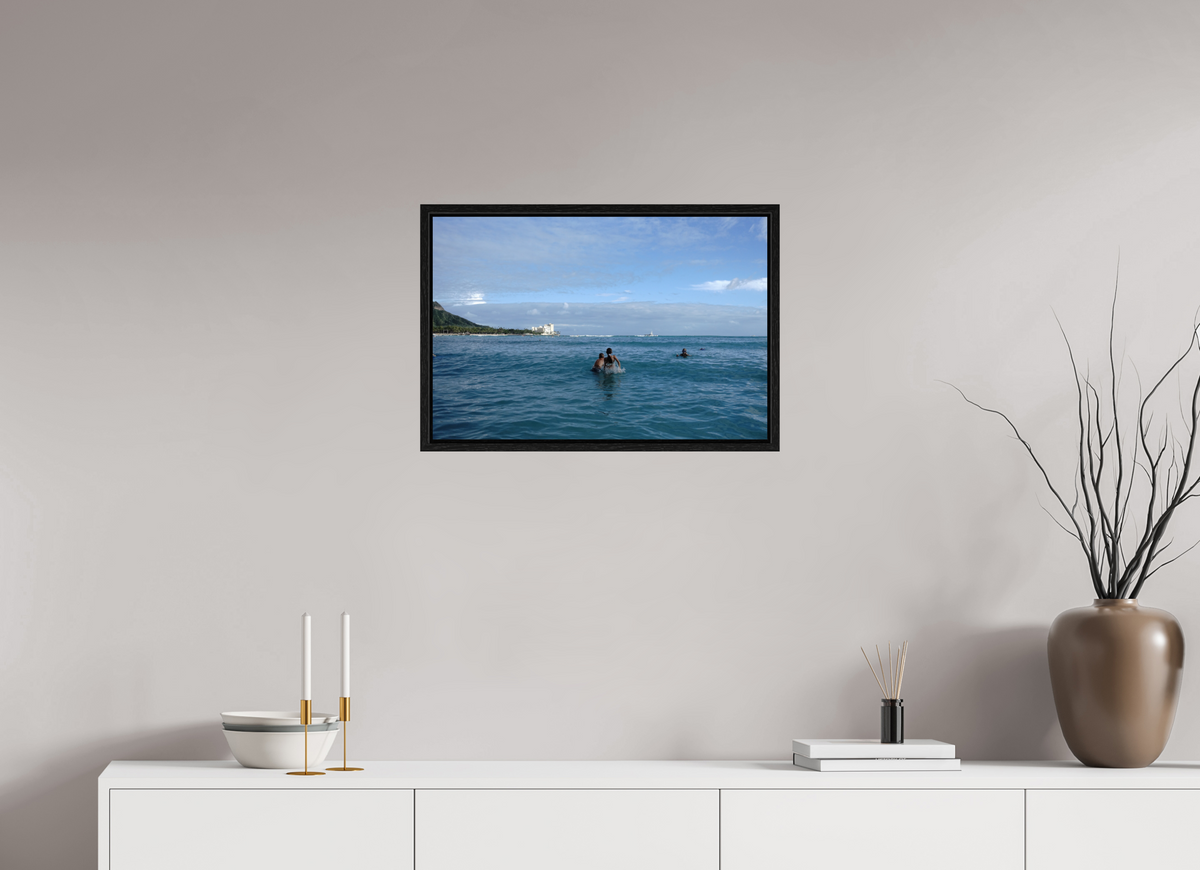 24 x 16″, Floater Frame Kids in the Water at Sunset in Waikiki