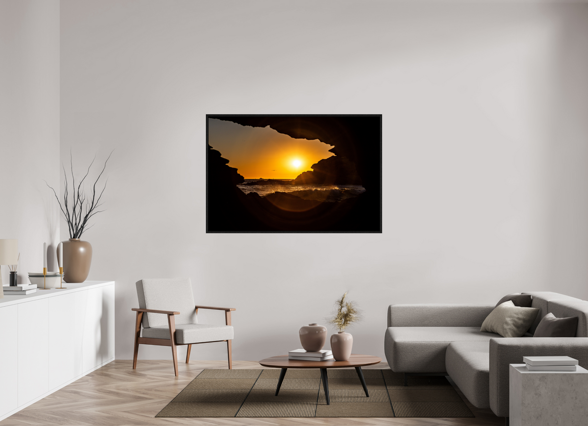 60 x 40″, Floater Frame "Hidden View II" Crystal Cove Sunset Photography