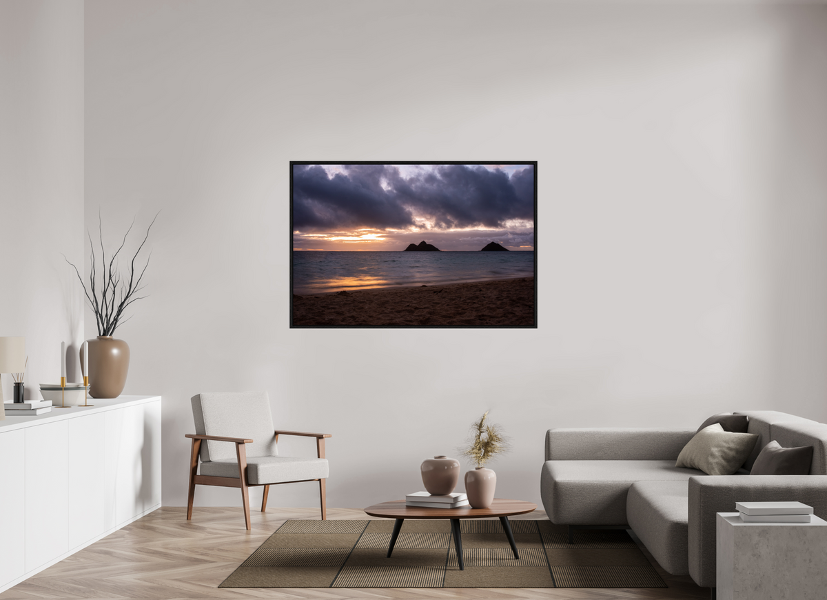 60 x 40″, Floater Frame Golden Treasure Windward Oahu Oceanscape