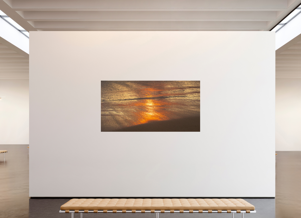83.5 x 43″, Photo Print On Fuji Crystal DP II Artists Palette-Photograph of Sunrise Glow Reflecting off the Water and Sand