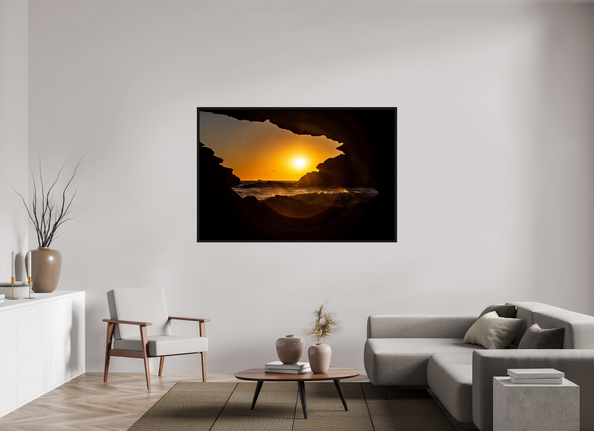 66 x 44″, Floater Frame "Hidden View II" Crystal Cove Sunset Photography