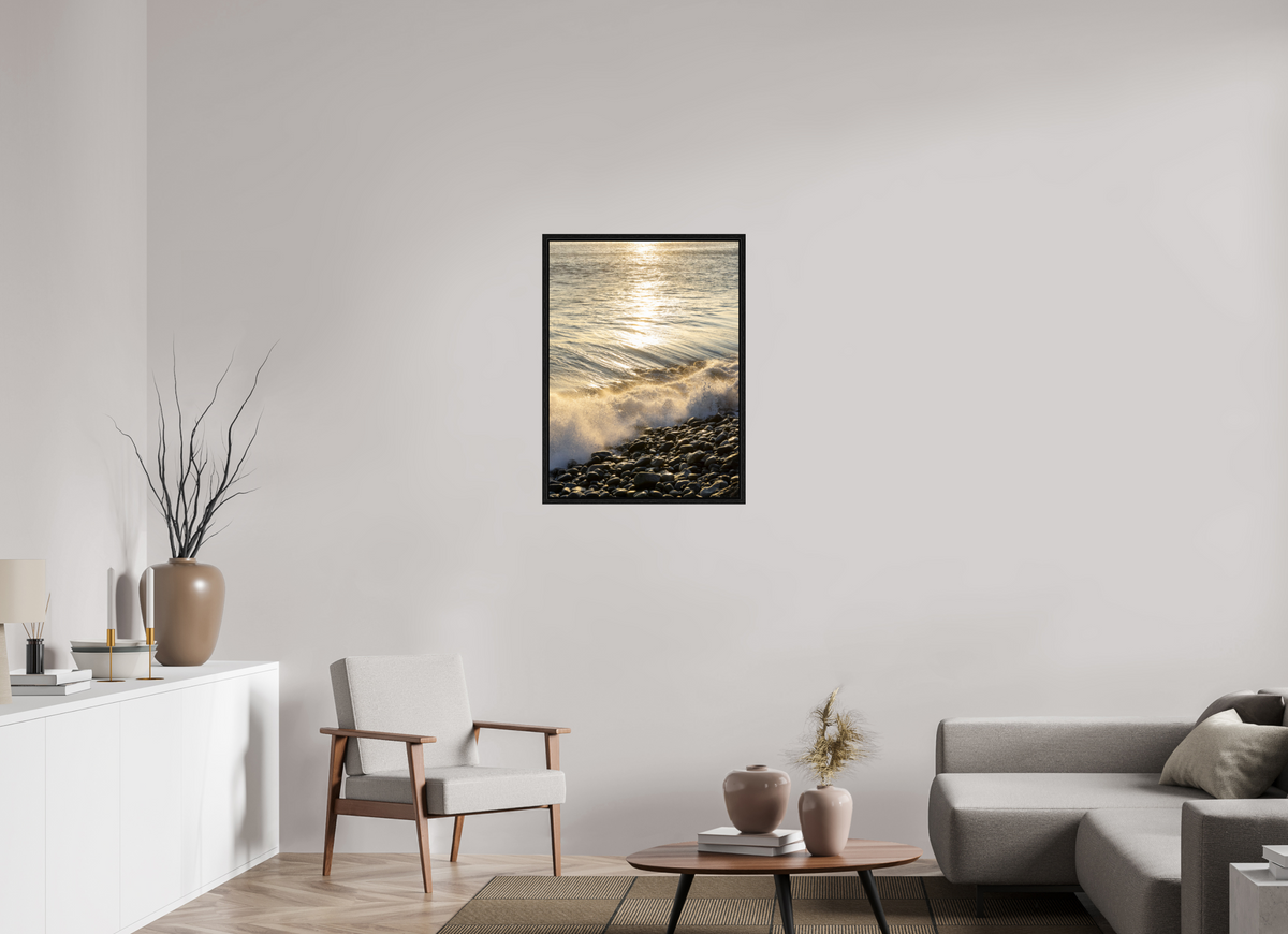 24 x 32.5″, Floater Frame Golden Sparkles at Point Dume Sunset Photography